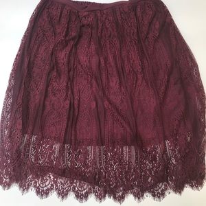 Lace overlay burgundy skirt knee length